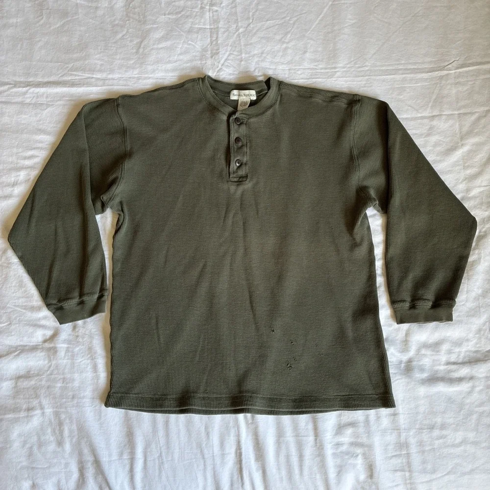 Banana Republic Shirt Mens L Waffle Knit Thermal Henley Long Sleeve Y2K Cotton